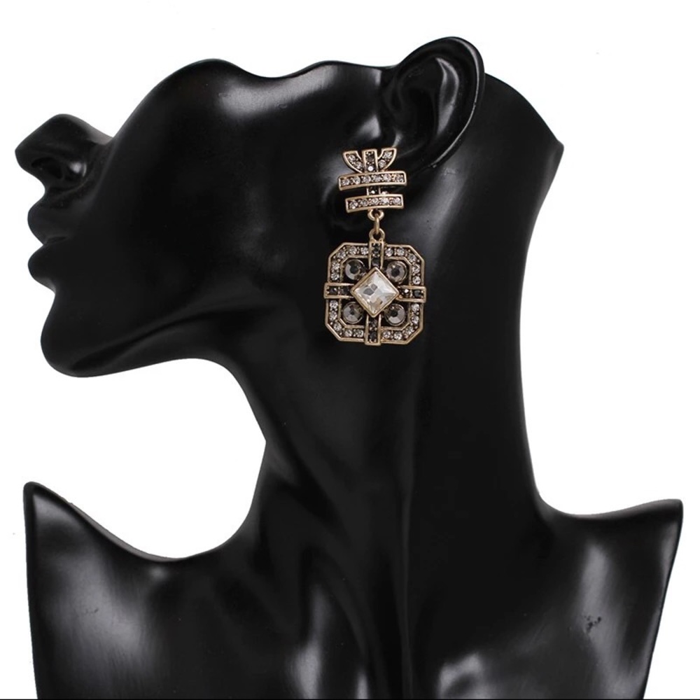 Fancy Rhinestone Drop Earrings - Picture 3 of 3